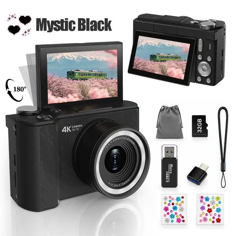 2026 Digital Camera for Photography, Foldable Screen Portable Vlogging Camera with 32GB SD Card, Wrist Strap, Self Timer, Smooth Video Vlogging Camera, Ideal Gift for Girls, Boys Teenagers, and Beginners, Birthday Christmas Back to School Gift for Her
