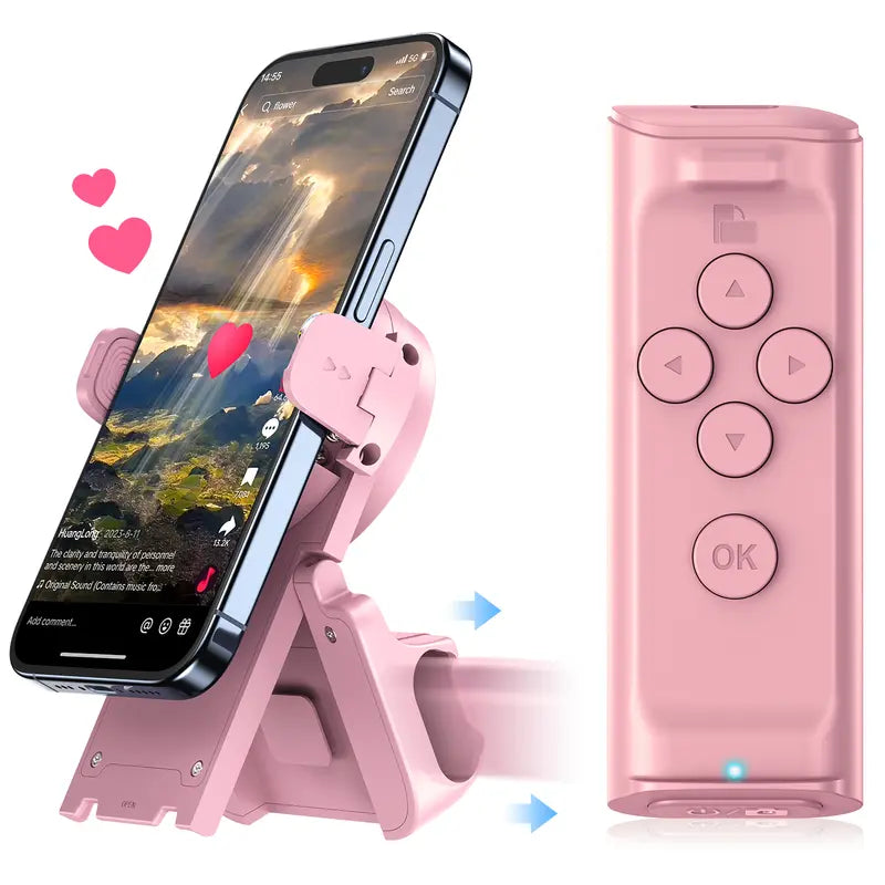 PUTARE Remote Control for Tiktok Scrolling with Smartphone Holder Stand, Wireless Page Turner, Camera Shutter Video Recording for Ios Android, Phone Selfie Accessory, Gifts for Men Women,