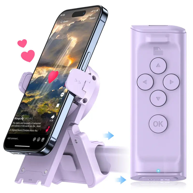 PUTARE Remote Control for Tiktok Scrolling with Smartphone Holder Stand, Wireless Page Turner, Camera Shutter Video Recording for Ios Android, Phone Selfie Accessory, Gifts for Men Women,