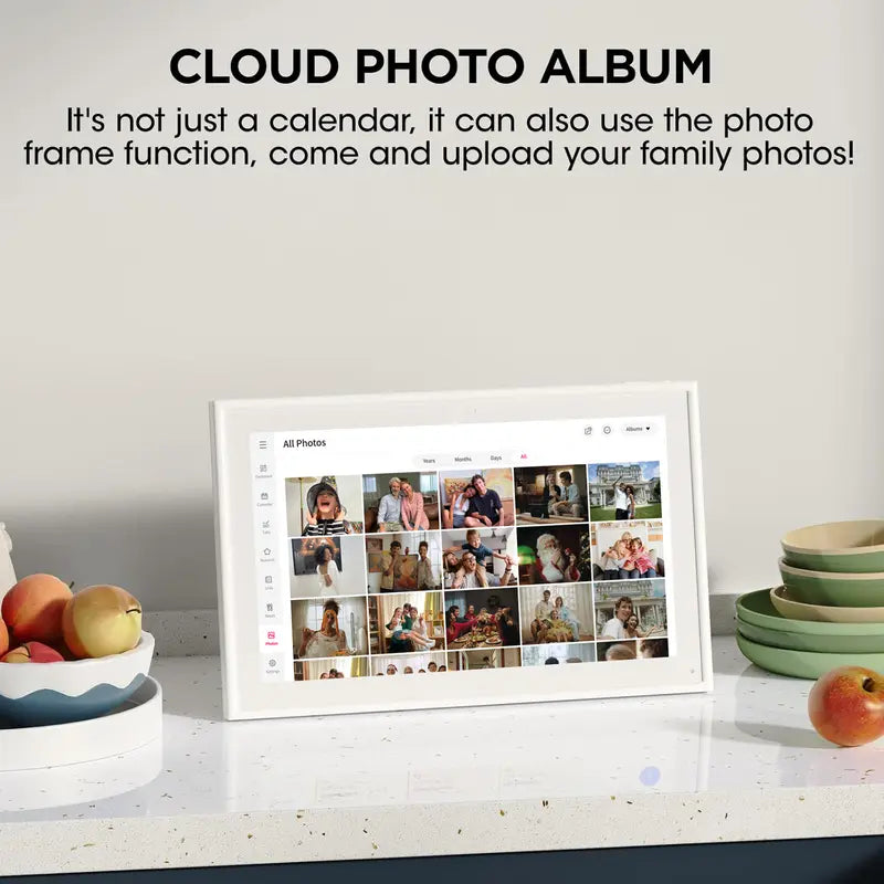 Smart Digital Wall Electronic Calendar - IPS HD Touchscreen, Weather Info, Bidirectional Operation, Color Differentiation, Customized Views, Family Dinner Plan Planner, Camera Accessory with Photo Frame Functionality