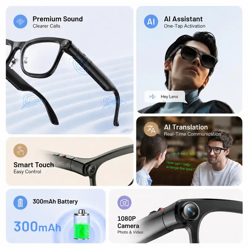 LUSBY Multifunctional Smart Glasses with Camera - Larger Frame, 1080P Photochromic Lenses, Button-Touch Adjustment, 160+ Languages Real-Time Translation, Bluetooth Recording, UV Protection, Climbing Cool Gadget, Mens Birthday Gifts for Him