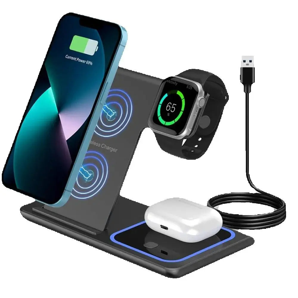 Wireless Foldable Charging Station For IPhone, Apple Watch, and Airpods Pro
