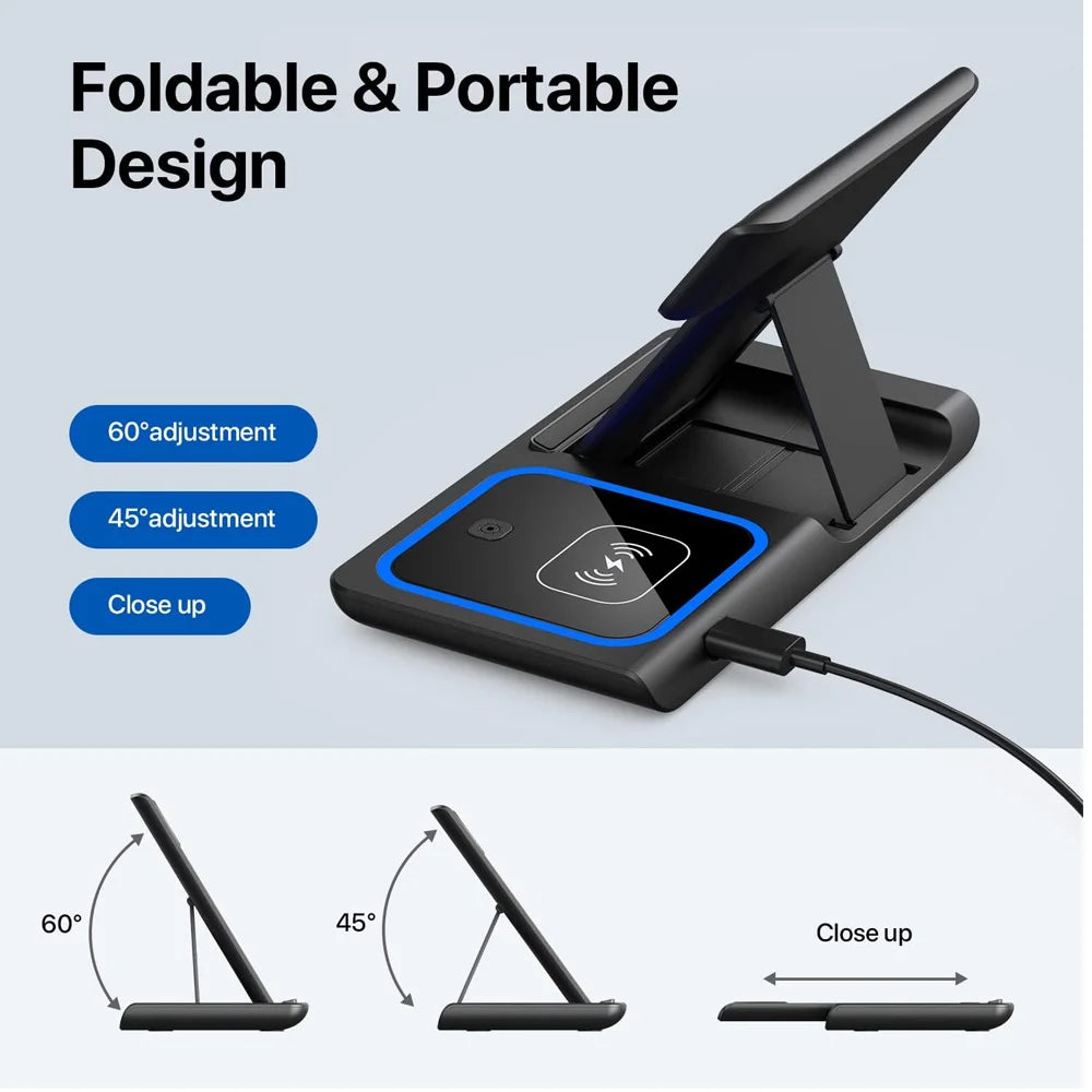 Wireless Foldable Charging Station For IPhone, Apple Watch, and Airpods Pro