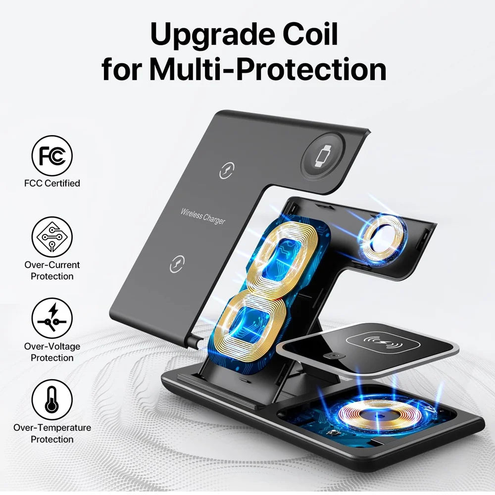 Wireless Foldable Charging Station For IPhone, Apple Watch, and Airpods Pro