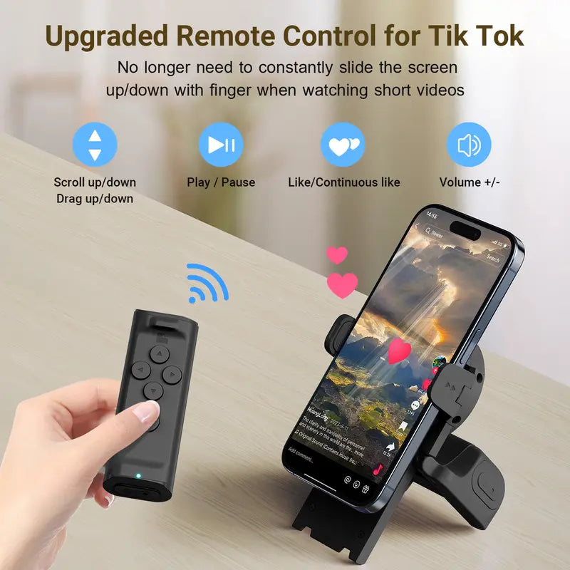 PUTARE Remote Control for Tiktok Scrolling with Smartphone Holder Stand, Wireless Page Turner, Camera Shutter Video Recording for Ios Android, Phone Selfie Accessory, Gifts for Men Women,