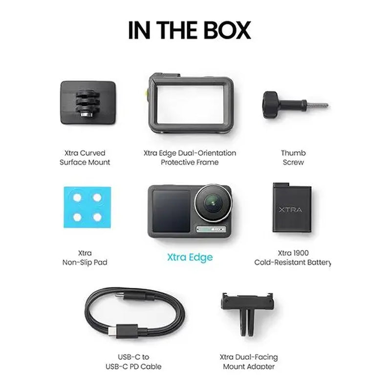 Xtra Edge Action Vlogging Camera - 1/1.3" Sensor, 4K Cinematic Recording, Hyper Stabilization, 52 Ft Waterproof, 3-Hour Battery, Universal Quick Mount, Protective Frame, Handheld Device for Content Creators, Adventure Photography