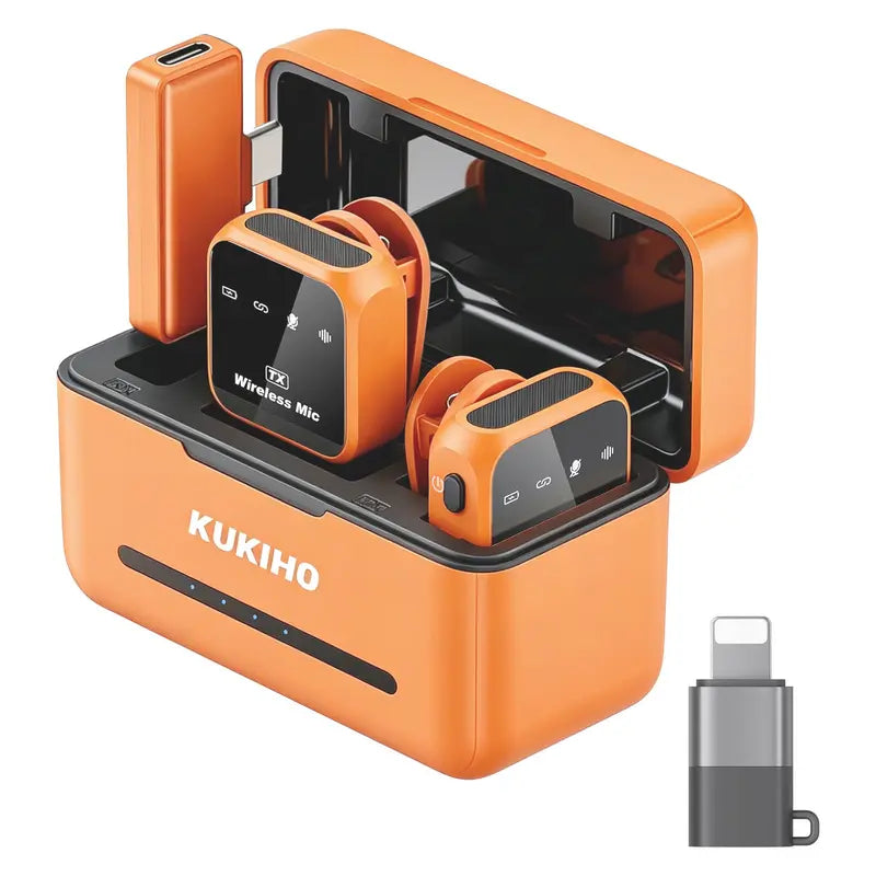 KUKIHO Wireless Lavalier Microphone with Charging Case - 5V, 8H Battery Life, Magnetic Snap-On Podcast Recording Mic for Iphone, Ipad, Android Smartphones (Vlogging Equipment)