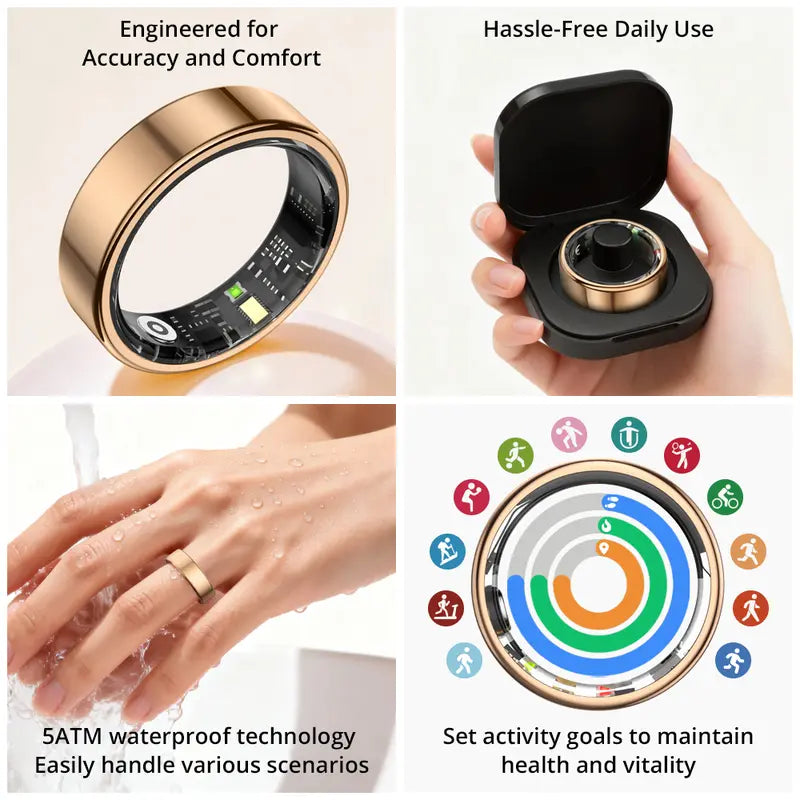 COLMI Ring 2 Classic round Smart Ring - IP68 Waterproof Digital Fitness Tracker, Men'S Health Device, Unique Cool Gifts for Him, Back to School Gadget