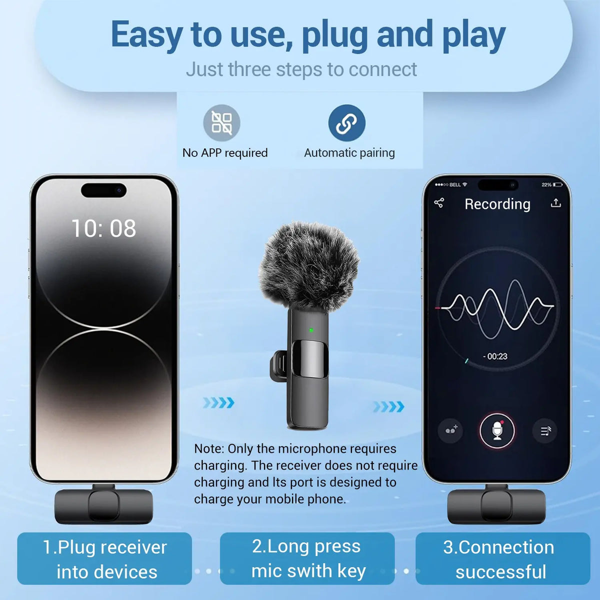 Wireless Lavalier Microphone for Iphone & Android, Wireless with Mic, Plug-And-Play Lapel Mic for Vlogging, Video Recording, Interviews & Live Streaming Clip, Rechargeable Wireless Mic #GLOBAL PICKS