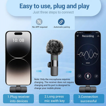 Wireless Lavalier Microphone for Iphone & Android, Wireless with Mic, Plug-And-Play Lapel Mic for Vlogging, Video Recording, Interviews & Live Streaming Clip, Rechargeable Wireless Mic #GLOBAL PICKS