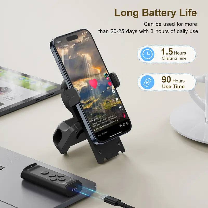 PUTARE Remote Control for Tiktok Scrolling with Smartphone Holder Stand, Wireless Page Turner, Camera Shutter Video Recording for Ios Android, Phone Selfie Accessory, Gifts for Men Women,