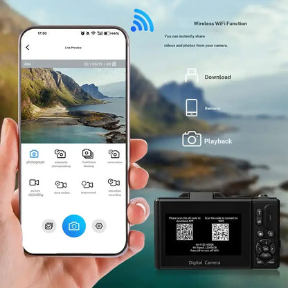 WIKICO Point and Shoot Digital Camera - 4K, 64MP, 3-Inch 180° Flip Screen, 18X Digital Zoom, 32GB Micro SD Card, 2 Batteries, Speaker, Lanyard, Vlogging Camera for Adults, Teen Boy Gift, BF Birthday Gifts
