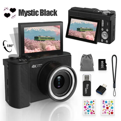 2026 Digital Camera for Photography, Foldable Screen Portable Vlogging Camera with 32GB SD Card, Wrist Strap, Self Timer, Smooth Video Vlogging Camera, Ideal Gift for Girls, Boys Teenagers, and Beginners, Birthday Christmas Back to School Gift for Her
