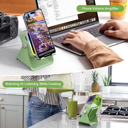 PUTARE Wireless Induction Audio Speaker Stand, 5In1 Cellphone Holder, 3500Mah Rechargeable Emergency Power Bank,360° Adjustable Mobile Tablet Stand with Colorful Ambient Light Gifts for Men Women,