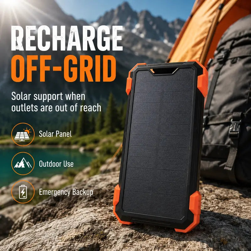 Sudrov 42800Mah Solar Rechargeable Battery Power Bank Charger - 15W Fast Boost, Built-In 4 Cables, 7 Outputs, 3 Inputs, Wireless Charging, Dustproof, Dual Flashlights, Carabiner, Thermometer for Smartphones & Phone Accessories (Tiktok Shop Back to School)