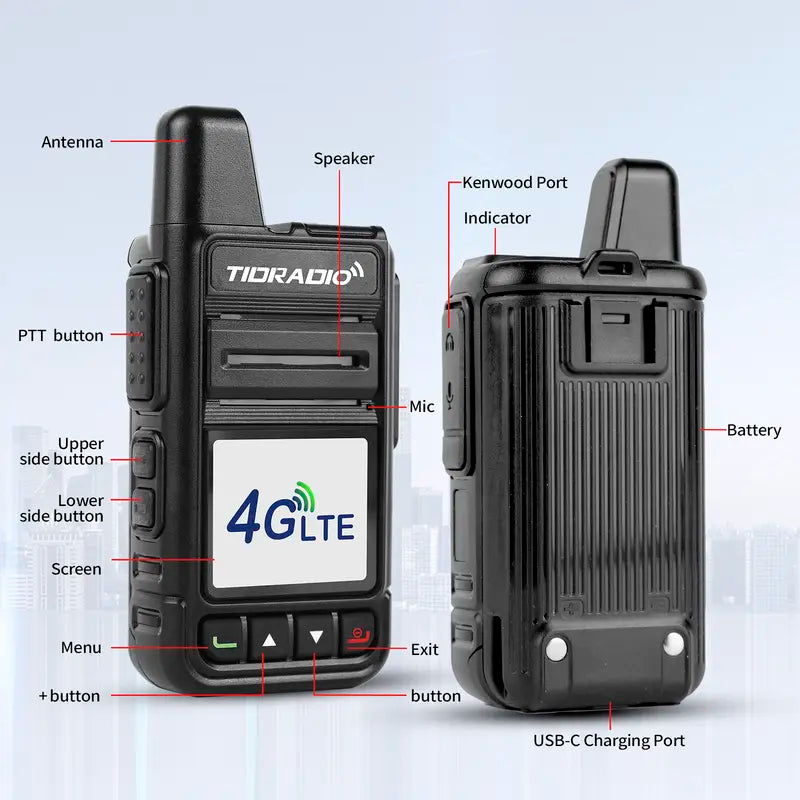 TIDRADIO M15 4G LTE POC Walkie Talkie with SIM Card and Data Service Included, Wide-Area Push-To-Talk over Supported Networks, 3000Mah Battery, USB-C Charging