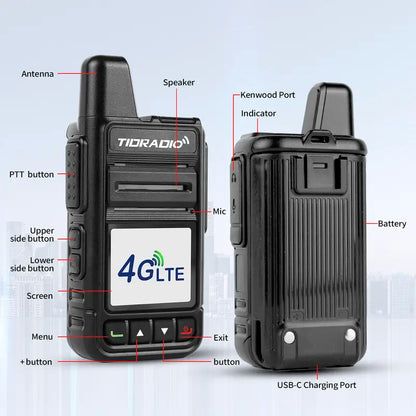 TIDRADIO M15 4G LTE POC Walkie Talkie with SIM Card and Data Service Included, Wide-Area Push-To-Talk over Supported Networks, 3000Mah Battery, USB-C Charging