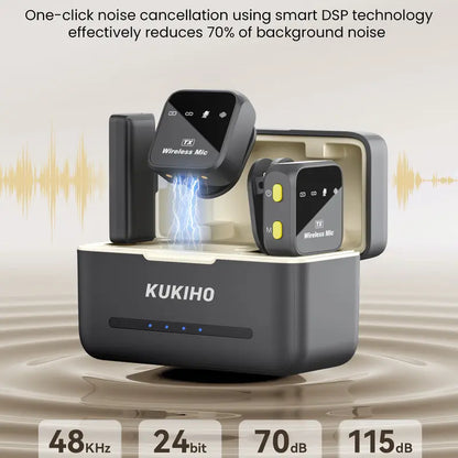 KUKIHO Wireless Lavalier Microphone with Charging Case - 5V, 8H Battery Life, Magnetic Snap-On Podcast Recording Mic for Iphone, Ipad, Android Smartphones (Vlogging Equipment)