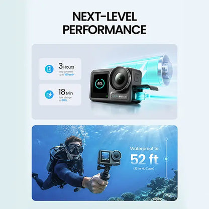 Xtra Edge Action Vlogging Camera - 1/1.3" Sensor, 4K Cinematic Recording, Hyper Stabilization, 52 Ft Waterproof, 3-Hour Battery, Universal Quick Mount, Protective Frame, Handheld Device for Content Creators, Adventure Photography