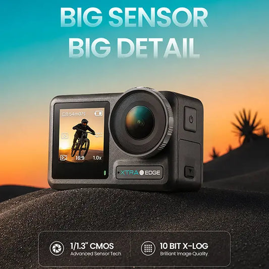 Xtra Edge Action Vlogging Camera - 1/1.3" Sensor, 4K Cinematic Recording, Hyper Stabilization, 52 Ft Waterproof, 3-Hour Battery, Universal Quick Mount, Protective Frame, Handheld Device for Content Creators, Adventure Photography
