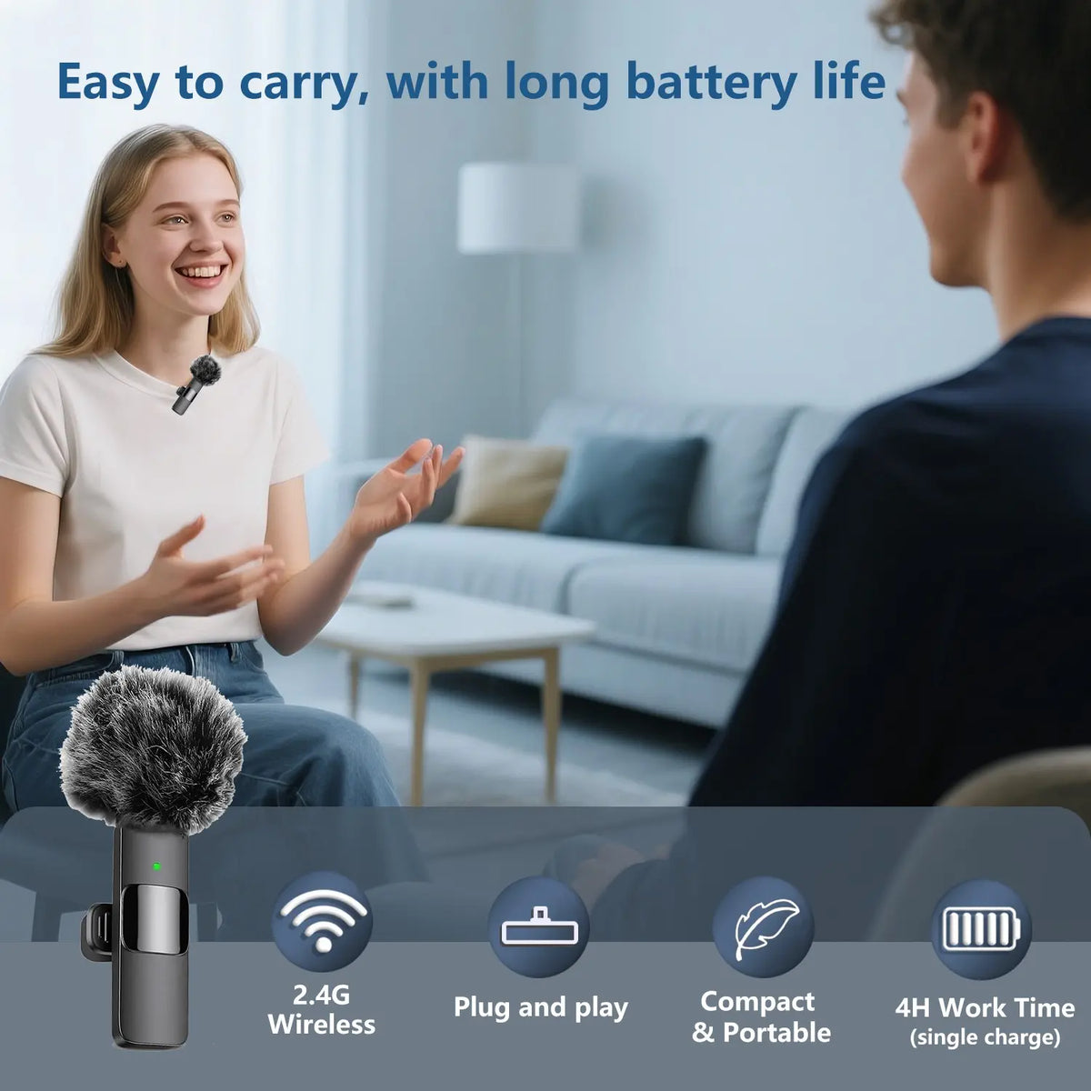 Wireless Lavalier Microphone for Iphone & Android, Wireless with Mic, Plug-And-Play Lapel Mic for Vlogging, Video Recording, Interviews & Live Streaming Clip, Rechargeable Wireless Mic #GLOBAL PICKS