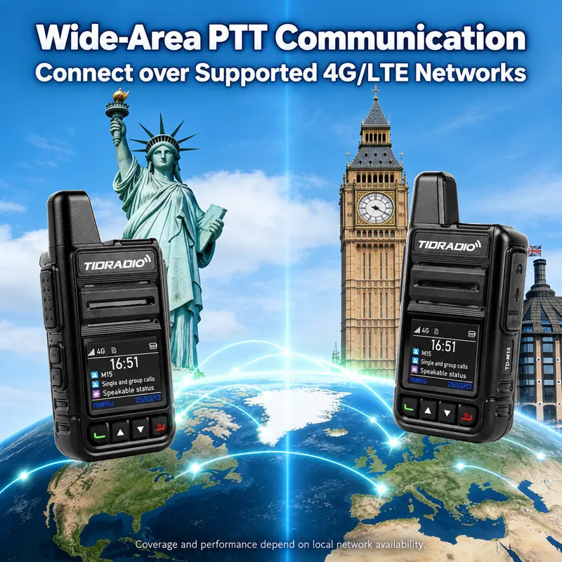 TIDRADIO M15 4G LTE POC Walkie Talkie with SIM Card and Data Service Included, Wide-Area Push-To-Talk over Supported Networks, 3000Mah Battery, USB-C Charging