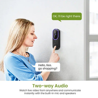 Wireless Video Doorbell Camera - 1080P Smart Outdoor Camera Security Gadget with AI Human Detection, 6 IR Night Vision, Instant Alerts on Phone, 2-Way Audio, 2.4G Wifi Only, Easy Installation, Rechargeable Battery, Cloud Storage, Home Protection