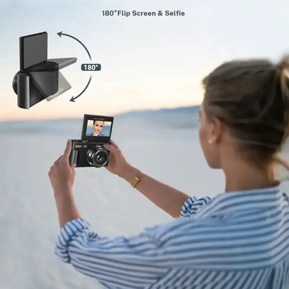 WIKICO Point and Shoot Digital Camera - 4K, 64MP, 3-Inch 180° Flip Screen, 18X Digital Zoom, 32GB Micro SD Card, 2 Batteries, Speaker, Lanyard, Vlogging Camera for Adults, Teen Boy Gift, BF Birthday Gifts