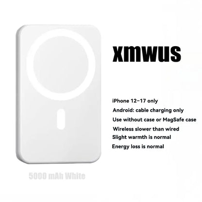 XMWUS 5000Mah Magnetic Power Bank, Wireless Portable Charger for Iphone 12-18 Series, Compatible with Magsafe Cases, Compact Travel Battery Pack