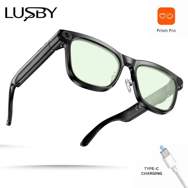 LUSBY Multifunctional Smart Glasses with Camera - Larger Frame, 1080P Photochromic Lenses, Button-Touch Adjustment, 160+ Languages Real-Time Translation, Bluetooth Recording, UV Protection, Climbing Cool Gadget, Mens Birthday Gifts for Him
