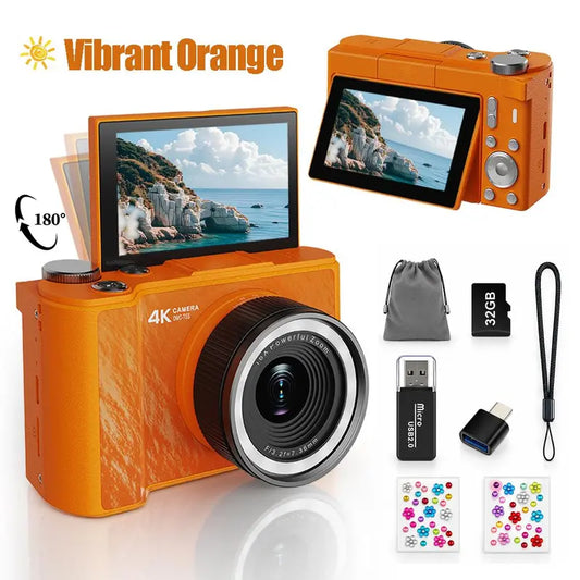 2026 Digital Camera for Photography, Foldable Screen Portable Vlogging Camera with 32GB SD Card, Wrist Strap, Self Timer, Smooth Video Vlogging Camera, Ideal Gift for Girls, Boys Teenagers, and Beginners, Birthday Christmas Back to School Gift for Her
