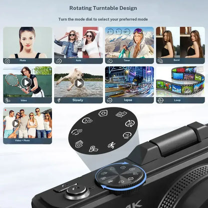 WIKICO Point and Shoot Digital Camera - 4K, 64MP, 3-Inch 180° Flip Screen, 18X Digital Zoom, 32GB Micro SD Card, 2 Batteries, Speaker, Lanyard, Vlogging Camera for Adults, Teen Boy Gift, BF Birthday Gifts