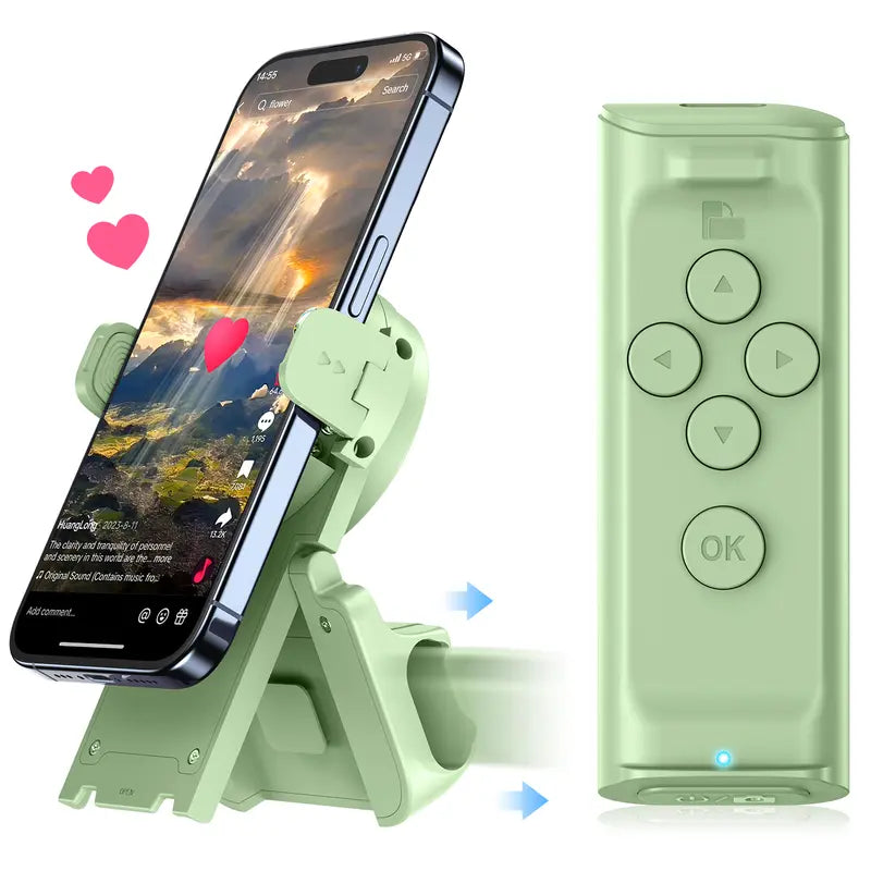 PUTARE Remote Control for Tiktok Scrolling with Smartphone Holder Stand, Wireless Page Turner, Camera Shutter Video Recording for Ios Android, Phone Selfie Accessory, Gifts for Men Women,