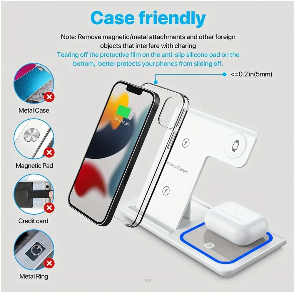Wireless Foldable Charging Station For IPhone, Apple Watch, and Airpods Pro