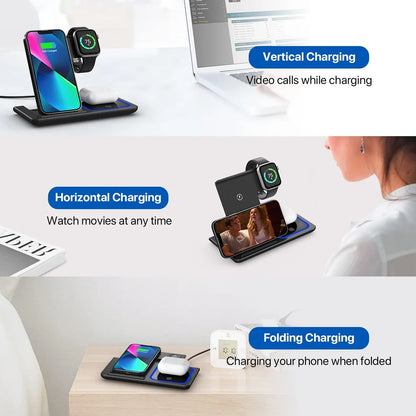Wireless Foldable Charging Station For IPhone, Apple Watch, and Airpods Pro