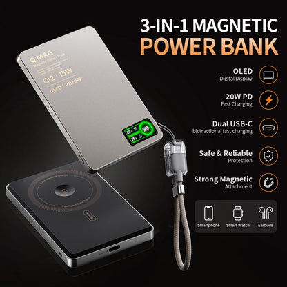 Wireless Magnetic Powerbank  for iPhone 12-17 Promax, Watch, and Airpods 5000/10000mAh