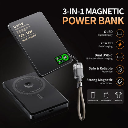 Wireless Magnetic Powerbank  for iPhone 12-17 Promax, Watch, and Airpods 5000/10000mAh