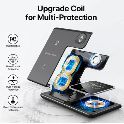 Wireless Foldable Charging Station For IPhone, Apple Watch, and Airpods Pro