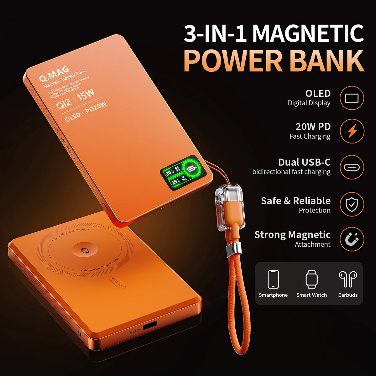 Wireless Magnetic Powerbank  for iPhone 12-17 Promax, Watch, and Airpods 5000/10000mAh