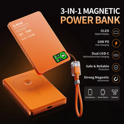 Wireless Magnetic Powerbank  for iPhone 12-17 Promax, Watch, and Airpods 5000/10000mAh