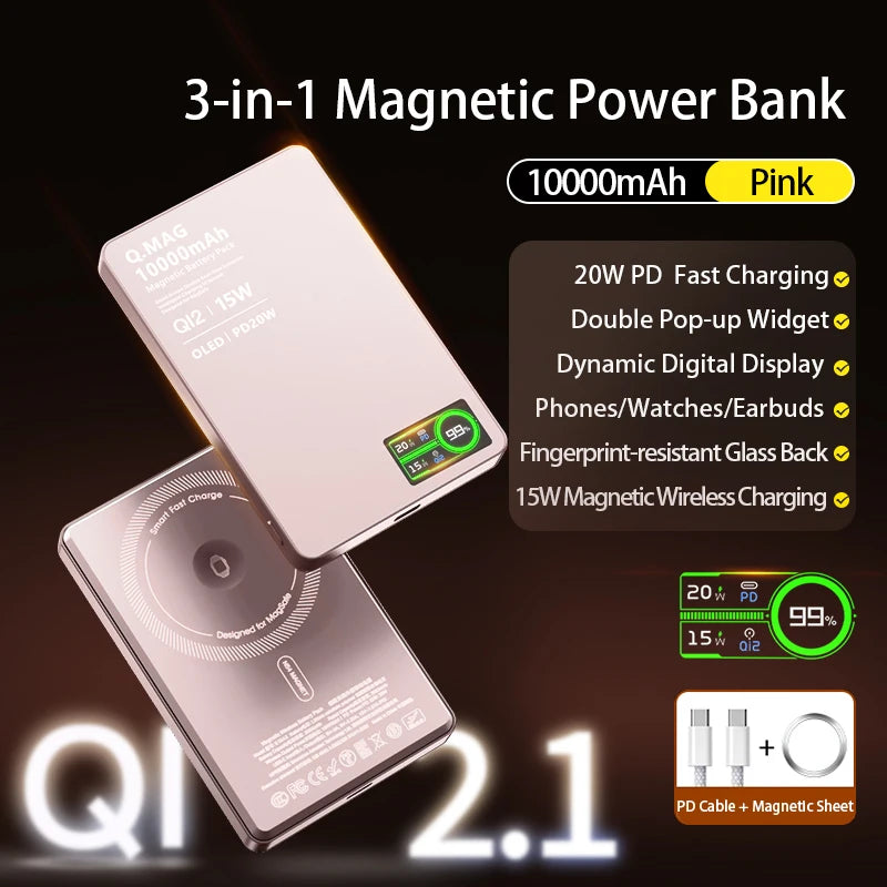 Wireless Magnetic Powerbank  for iPhone 12-17 Promax, Watch, and Airpods 5000/10000mAh