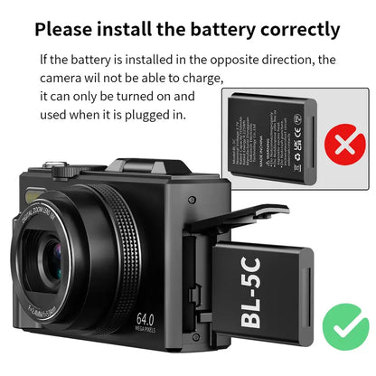 WIKICO Point and Shoot Digital Camera - 4K, 64MP, 3-Inch 180° Flip Screen, 18X Digital Zoom, 32GB Micro SD Card, 2 Batteries, Speaker, Lanyard, Vlogging Camera for Adults, Teen Boy Gift, BF Birthday Gifts