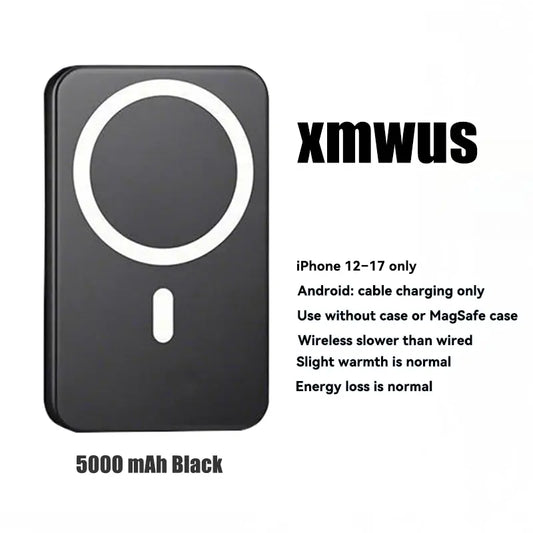 XMWUS 5000Mah Magnetic Power Bank, Wireless Portable Charger for Iphone 12-18 Series, Compatible with Magsafe Cases, Compact Travel Battery Pack