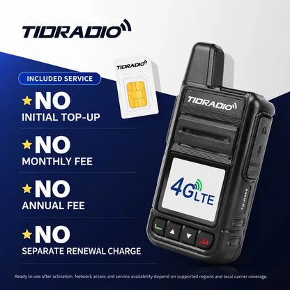 TIDRADIO M15 4G LTE POC Walkie Talkie with SIM Card and Data Service Included, Wide-Area Push-To-Talk over Supported Networks, 3000Mah Battery, USB-C Charging