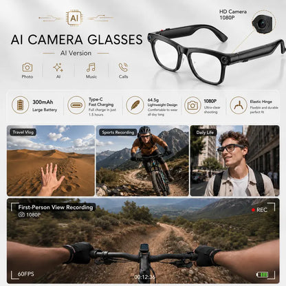 LUSBY Multifunctional Smart Glasses with Camera - Larger Frame, 1080P Photochromic Lenses, Button-Touch Adjustment, 160+ Languages Real-Time Translation, Bluetooth Recording, UV Protection, Climbing Cool Gadget, Mens Birthday Gifts for Him
