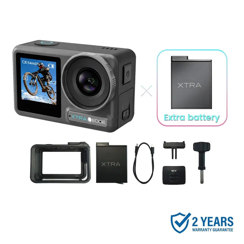 Xtra Edge Action Vlogging Camera - 1/1.3" Sensor, 4K Cinematic Recording, Hyper Stabilization, 52 Ft Waterproof, 3-Hour Battery, Universal Quick Mount, Protective Frame, Handheld Device for Content Creators, Adventure Photography