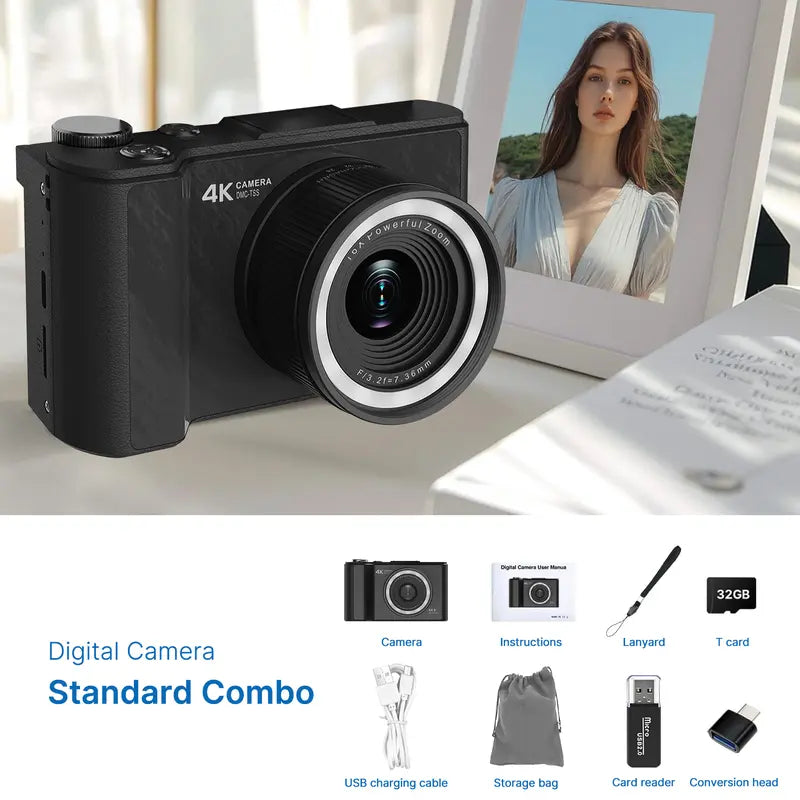 2026 Digital Camera for Photography, Foldable Screen Portable Vlogging Camera with 32GB SD Card, Wrist Strap, Self Timer, Smooth Video Vlogging Camera, Ideal Gift for Girls, Boys Teenagers, and Beginners, Birthday Christmas Back to School Gift for Her