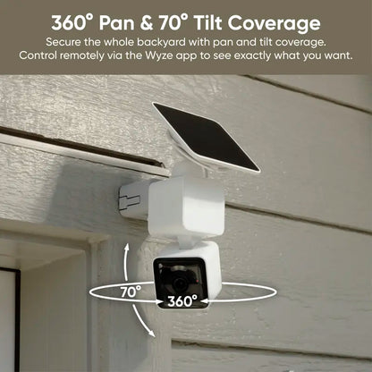 Wyze Solar Cam Pan 2K — Battery Solar Powered 2K HD WDR Security Camera W/ 360º X 70º Pan Tilt Zoom (PTZ), AI Motion Tracking, Color Night Vision, Wifi, IP65 Weather Resistance