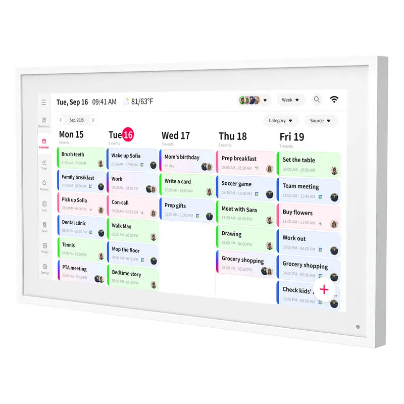 Smart Digital Wall Electronic Calendar - IPS HD Touchscreen, Weather Info, Bidirectional Operation, Color Differentiation, Customized Views, Family Dinner Plan Planner, Camera Accessory with Photo Frame Functionality