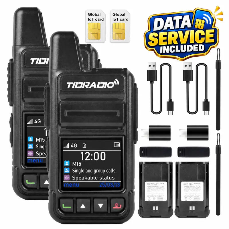 TIDRADIO M15 4G LTE POC Walkie Talkie with SIM Card and Data Service Included, Wide-Area Push-To-Talk over Supported Networks, 3000Mah Battery, USB-C Charging
